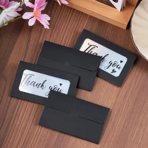Vista 4 de 100 sobres negros para tarjetas de regalo, fundas en blanco, soporte para tarjetas Sobres pequeños, mini, para negocios, Navidad, 4 x 2.4 pulgadas