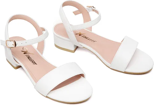 Vista 10 de Athlefit Sandalias para niñas, puntera abierta, correa en el tobillo, tacones bajos, zapatos de vestir para niñas pequeñas y grandes