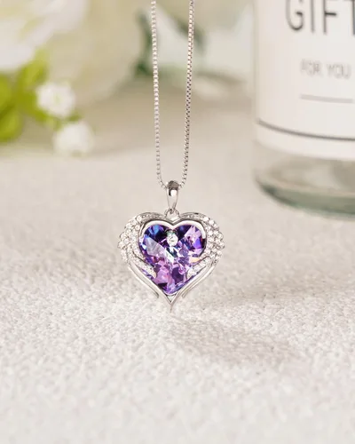 Vista 7 de KSang 925 Silver Heart Necklace for Women, Dainty Heart Crystal Pendant Necklace with Box Packaging as Birthday Christmas Gift for Wife, Daughter