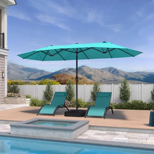 Vista 137 de PURPLE LEAF - Sombrilla de mercado de patio de 13 pies con base rectangular doble cara, sombrilla de mesa para exteriores con manivela, 12 varillas