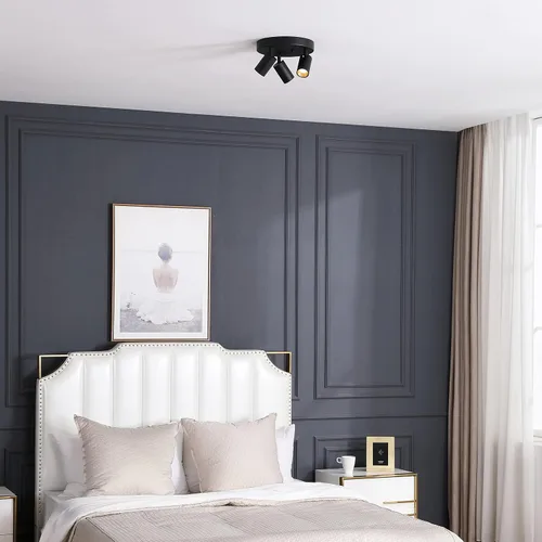 Vista 2 de Shura - Lámpara de techo LED redonda integrada de 3 luces negras con cabezales giratorios, luz de techo ajustable de montaje empotrado, 3000 K, 1365