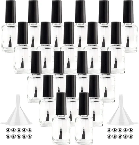 Vista 8 de GTHER 20 botellas vacías de esmalte de uñas, recipiente de botellas recargables de vidrio transparente con tapa de cepillo y embudo y bolas