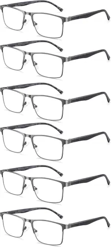 Vista 8 de 3 pares de anteojos de lectura, elegante marco de metal, anteojos ligeros con filtro - Gafas para hombre antirreflejos - Bisagra de resorte