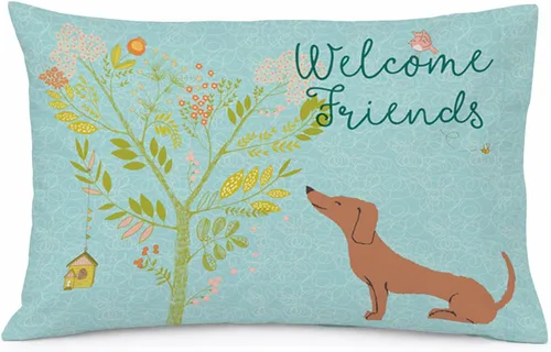 Vista 102 de Caroline's Treasures BB7625PILLOWCASE - Funda de almohada decorativa de tela con texto en inglés "Welcome Friends" Airedale Terrier estándar