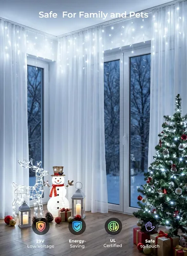 Vista 6 de Luces de Navidad de carámbano para exteriores, 40 pies, 432 LED, impermeables, para exteriores, 8 modos de iluminación, con control remoto