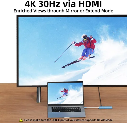 Vista 6 de WALNEW Hub USB-C 7 en 1 con HDMI 4K, 100 W PD, puerto de datos de 5 Gbps (1 tipo C y 2 USB 3.0), lector SD/TF, adaptador multipuerto Thunderbolt 4