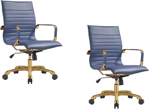 Vista 17 de LeisureMod Harris Silla de oficina con almohadilla suave, silla ejecutiva de piel sintética con base de acero dorado, altura ajustable, bloqueo