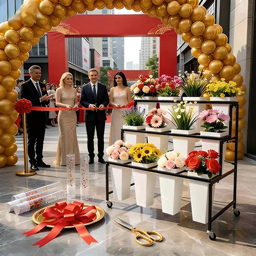 Vista 2 de Soporte de exhibición de flores de 3 niveles, soporte móvil de metal para plantas con 12 cubos, carrito de flores con ruedas, adecuado