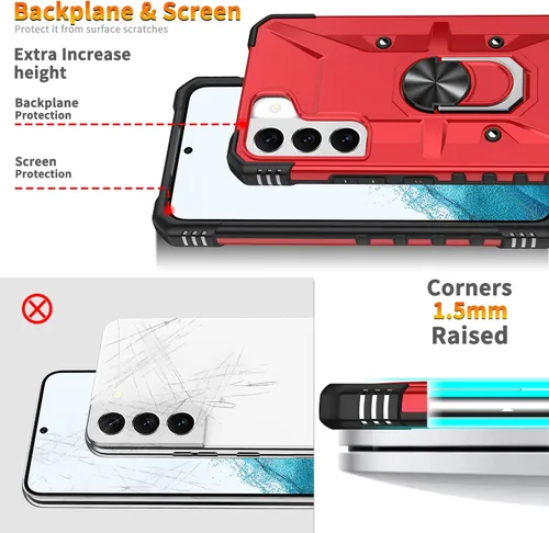 Vista 2 de Funda para Galaxy S21 Plus con protector de pantalla de TPU autorreparable, paquete de 2, grado militar, doble a prueba de golpes, con soporte (rojo)