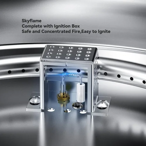 Vista 4 de Kit de quemador empotrable de hoguera Skyflame de acero inoxidable redondo de 19" con detección de llama, encendido electrónico por chispa, conjunto