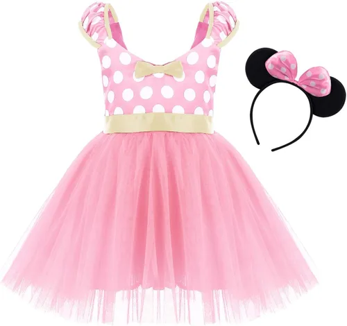 Vista 3 de IWEMEK - Maillot de ballet con diadema para niña con lunares, disfraz con diadema, leotardo