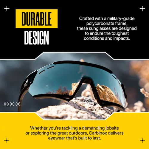 Vista 2 de CARBINOX Gafas de sol deportivas con múltiples lentes de protección antirreflejos, 100% protección UV con estuche rígido y accesorios, marco negro