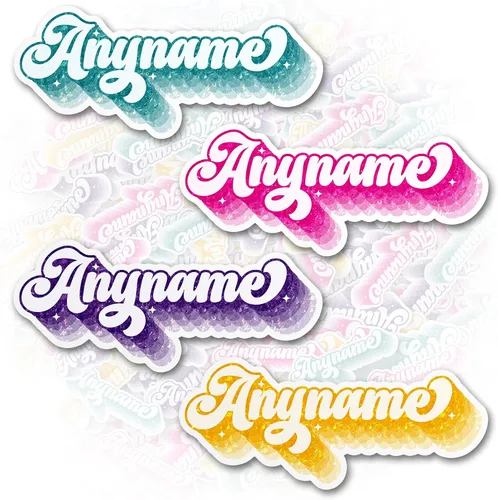 Vista 9 de Adhesivo retro personalizado con nombre personalizado, muñeca rosa, nombre de princesa, vacaciones en la playa, impermeable, transferencia UV DTF
