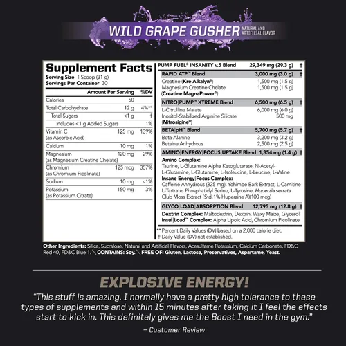 Vista 5 de PMD Sports Ultra Pump Fuel Insanity - Pre entrenamiento - Grape Gusher (30 porciones) Sports Omega Cuts Elite Thermogenic Fat Burner