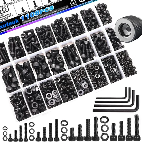 Vista 6 de mxuteuk Juego de tornillos M5 de 185 piezas, kit de tuercas, pernos y tornillos de cabeza hexagonal M5, pernos de acero de aleación de grado 12.9
