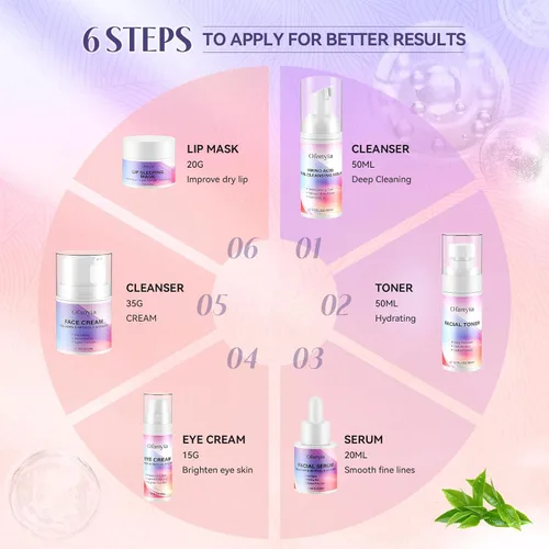 Vista 6 de Juego de cuidado de la piel con retinol de colágeno, 6 piezas antienvejecimiento con limpiador hidratante, crema de ojos, tónico, crema y máscara