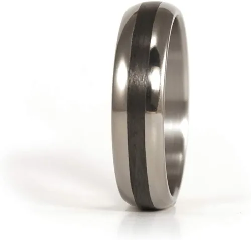 Vista 2 de Women's matte titanium and carbon fiber wedding ring. Unique polished titanium band (00345_4N)