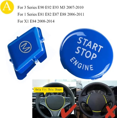 Vista 4 de Cubierta de botón de arranque para volante de automóvil, color azul brillante, compatible con BMW E Series 3 Series E90 E92 E93 M3 2007-2013/para 1