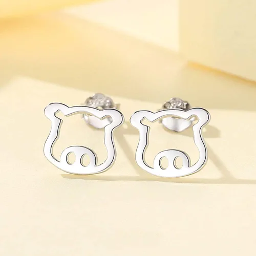 Vista 2 de Bonitos aretes pequeños de cerdo hueco para mujeres, adolescentes, niñas, cartílago, tragus, orejas sensibles, plata de ley S925, delicados