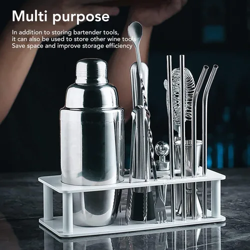 Vista 3 de Kit de barman con soporte, desmontable que ahorra espacio, sin olor, multiusos, de plástico, soporte para herramientas de barman, coctelera, juego