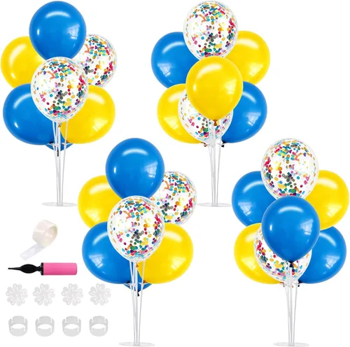 Vista 8 de TONIFUL Juego de 4 centros de mesa de globos con soporte para globos de color negro, azul y plateado