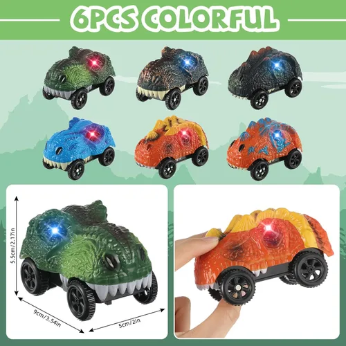 Vista 11 de Skylety 6 Pack Dino Race Cars LED Compatible with Most Tracks,Dinosaur