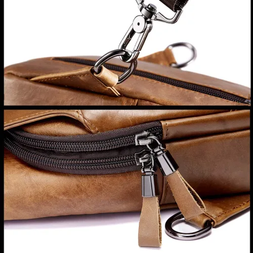 Vista 5 de Bolso bandolera de cuero para hombre, bolso de pecho, bolso de mensajero, bolso de hombro pequeño