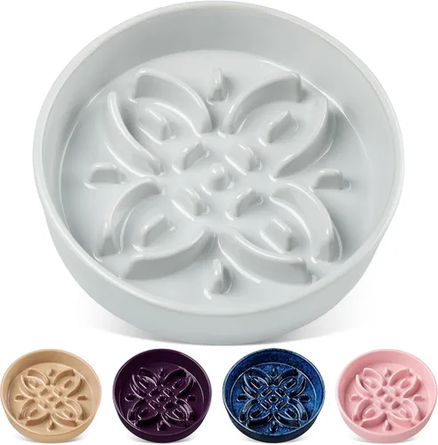 Vista 17 de vancasso Cuencos de alimentación lenta de cerámica para perros, cuencos de comida para perros con rompecabezas con laberinto floral, plato de comida