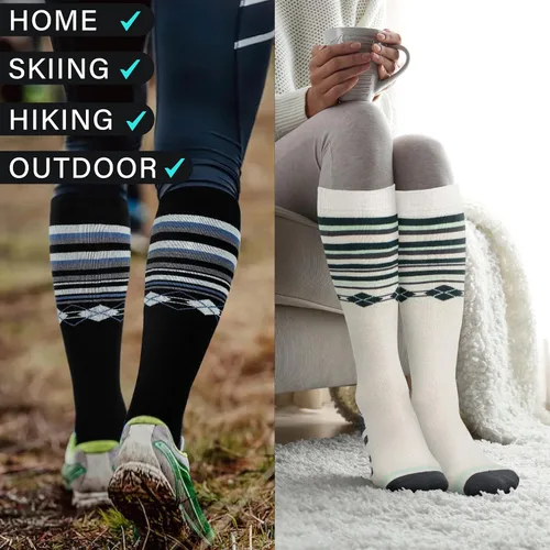 Vista 6 de Calcetines de esquí de lana merina térmicos hasta la rodilla para invierno snowboard deportes para hombres y mujeres