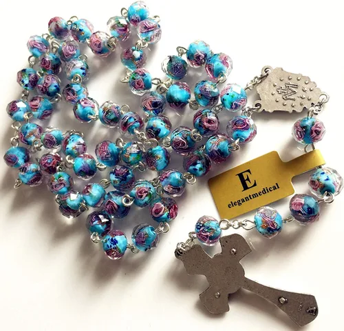 Vista 6 de elegantmedical Hecho a mano Bule Veluriyam Beads Rosario Collar Crucifijo Cruz Regalo Católico, Vidrio