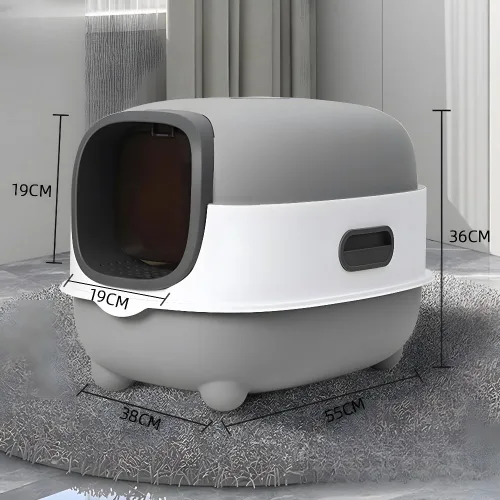 Vista 2 de Caja de arena para gatos, bandeja de arena grande para gatos con luz UV, bandeja de arena para gatos con tapa, bandeja de arena cerrada para gatos