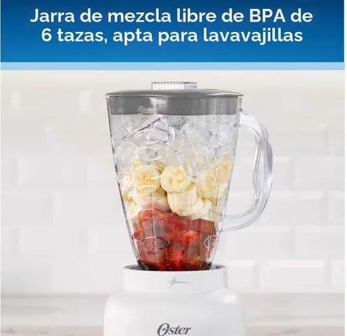 Vista 5 de Oster Licuadora fácil de usar con 5 ajustes de velocidad y motor de 700 vatios, color blanco