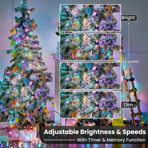 Vista 4 de Toodour Guirnalda de luces RGB de 66 pies, 200 luces LED que cambian de color con control remoto y temporizador, luces pastel impermeables