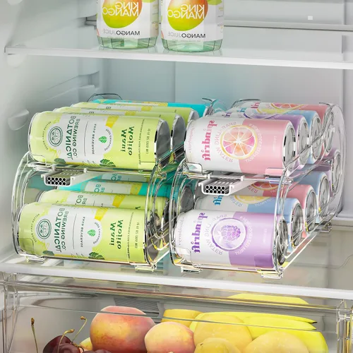 Vista 2 de Organizador de latas de soda, paquete de 4, organizadores automáticos de latas para refrigerador, dispensador de latas de doble