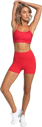 Vista 2 de Trajes de yoga sin costuras para mujer 2 piezas para gimnasio sin mangas tirantes delgados brasier deportivo de cintura alta pantalones cortos