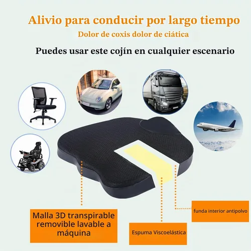 Vista 4 de Cojín de descompresión, cómodo cojín de espuma viscoelástica para conductores de asiento de automóvil, cojín de alivio del dolor de coxis (coxis)