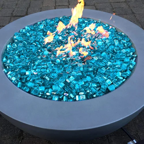 Vista 7 de Mr. Fireglass Cubos de vidrio para fuego de 1 pulgada para chimenea, hoguera y paisajismo, 10 libras de alto brillo azul caribeño