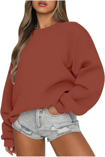 Vista 16 de midelxp Sudaderas de gran tamaño con cuello redondo para mujer, forro polar suave, manga larga, casual, cómodas, lindas sudaderas con capucha