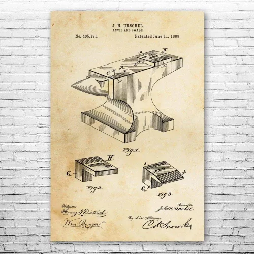 Vista 4 de Póster de Anvil de herrero de la Tierra de patente, regalo de herrero, arte de trabajo de metal, trabajador de hierro, regalos de joyería, profesor