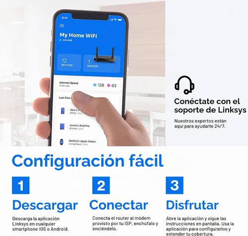 Vista 6 de Linksys MR20EC Router WIFI 6 de malla de doble banda Velocidades 3.0 (AX3000) Conecta más de 25 dispositivos Cobertura de 2,000 pies
