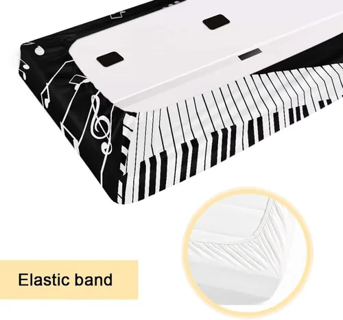Vista 5 de Cubierta antipolvo para teclado de piano, 61-76/88 teclas, ajustable, para piano eléctrico/digital, funda protectora elástica para teclado con banda