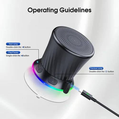 Vista 7 de Altavoz de ducha giratorio Bluetooth con luces RGB, altavoz portátil impermeable IPX5 con ventosa, mini altavoz Bluetooth 5.3 de graves profundos