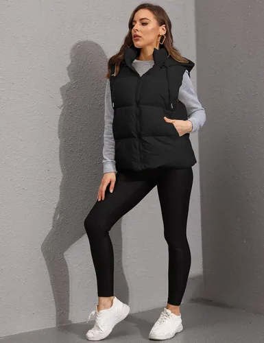 Vista 6 de Tanming Chaleco acolchado negro para mujer, con cremallera, ligero, sin mangas, para invierno, con capucha