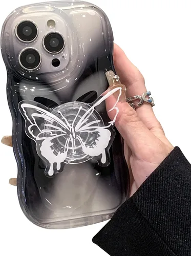 Vista 7 de Funda para teléfono 3D con gradiente rosa transparente de Corea con soporte de mariposa para iPhone 12 Pro Max