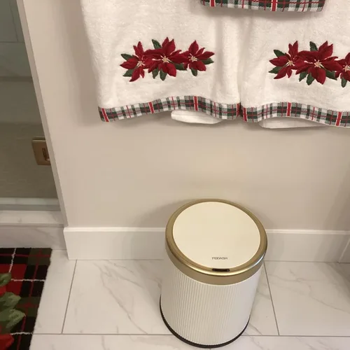 Vista 3 de URALFA Cubo de basura automático con sensor de movimiento para baño con tapa, cubo de basura sin contacto, cubo de basura inteligente a prueba