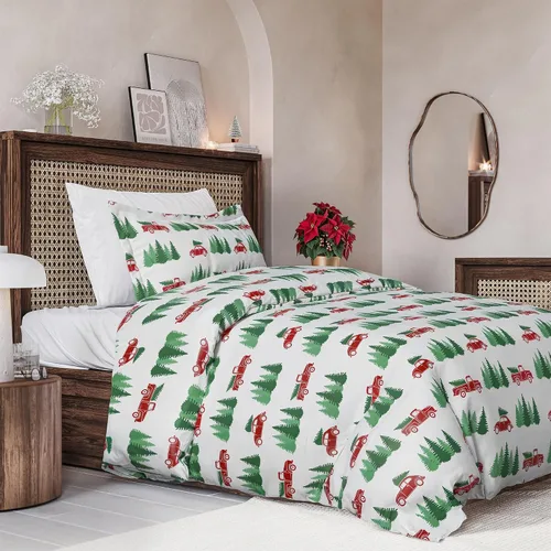 Vista 24 de Juego de funda de edredón de Navidad tamaño individual, funda de edredón extra suave con 1 funda de almohada, ropa de cama navideña con cierres