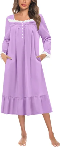 Vista 23 de YOZLY Camisones de algodón para mujer con bordado, sin mangas, con bolsillos S-XXXL