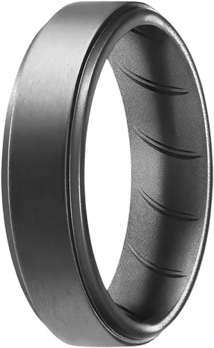 Vista 23 de ROQ Anillo de boda de goma de silicona para hombre, ajuste cómodo, anillo de boda para hombre, duradero, anillo de compromiso de goma transpirable