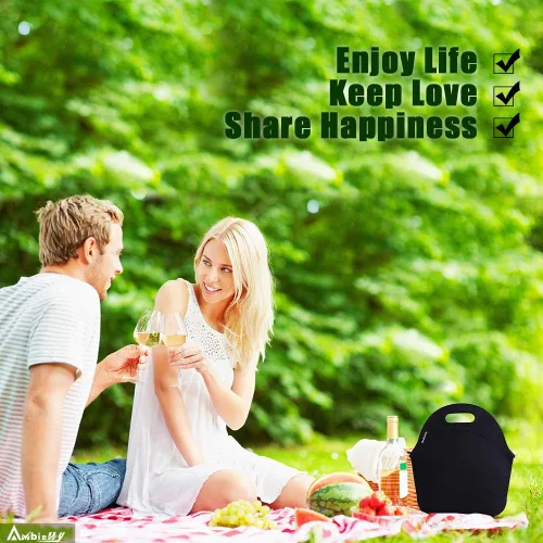 Vista 5 de Nevera de neopreno de Ambielly. Nevera con aislamiento para guardar la comida en un viaje, Negro Reusable Food Carrier for Office, Teachers