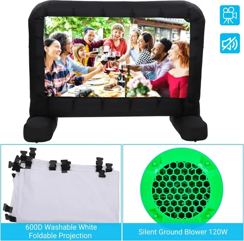 Vista 3 de Pantalla de proyector inflable de 20 pies, soporte para pantalla de cine al aire libre con soplador de aire silencioso y bolsa de almacenamiento